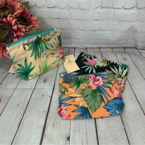 L.I.B new york Boutique NWT makeup pouch travel bag tropical floral tassel